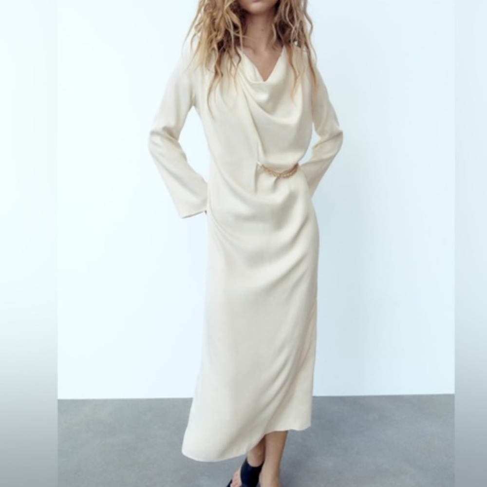 Zara small ivory satin dress